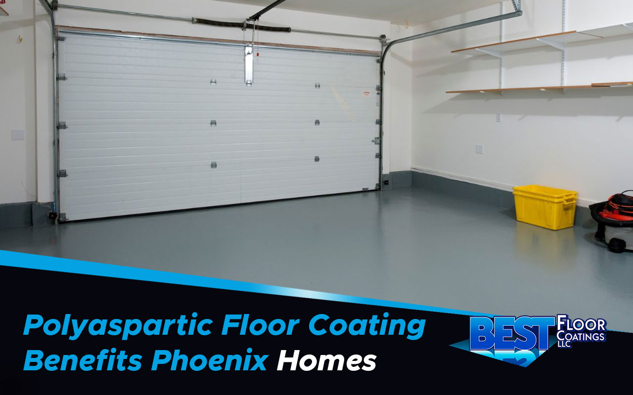 Polyaspartic floor coating in a Phoenix garage for durability and style.